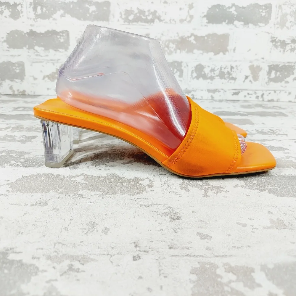 NEW Candice Orange Summer Slip On Block Heel Sandals H1035